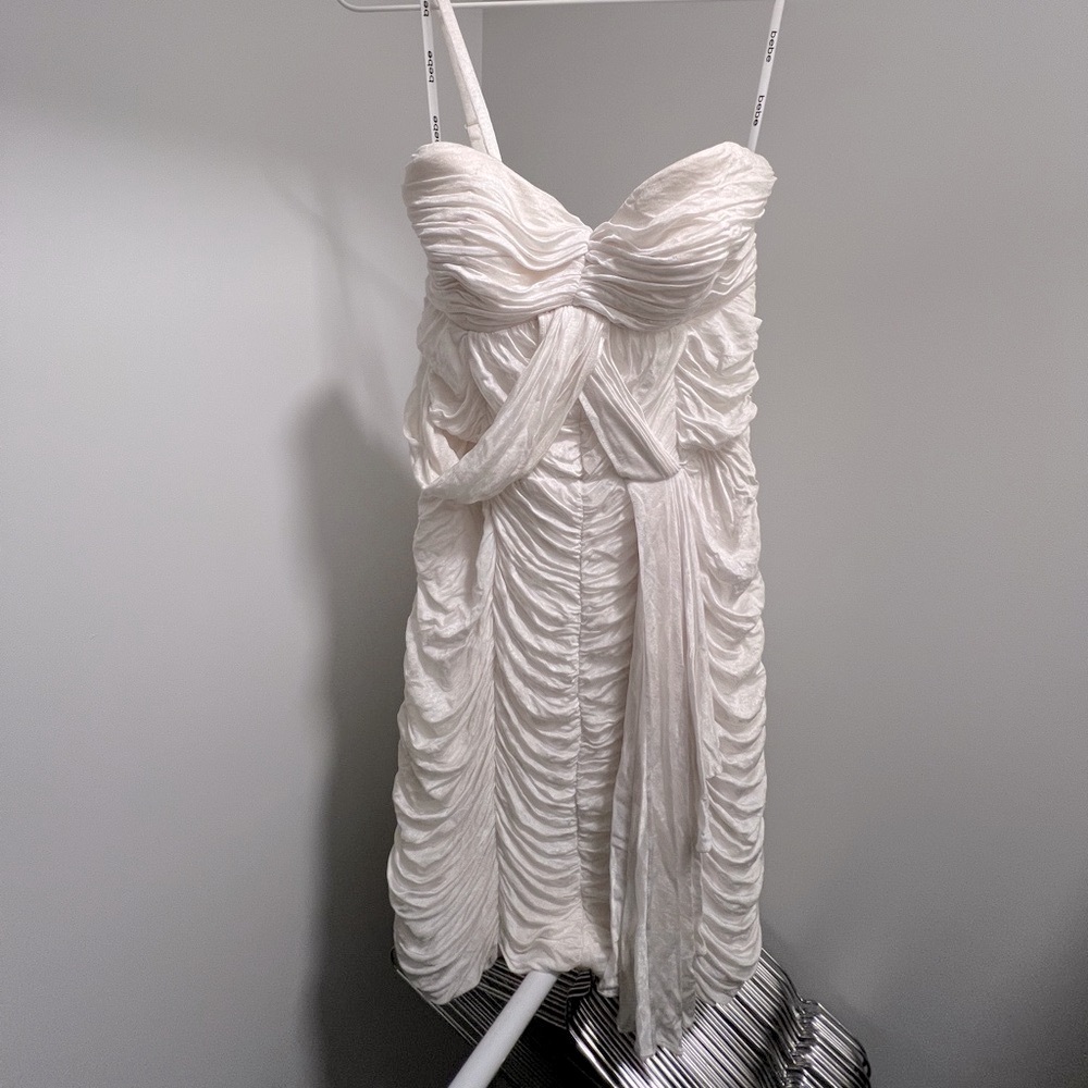 White Ruched Sweetheart Dress